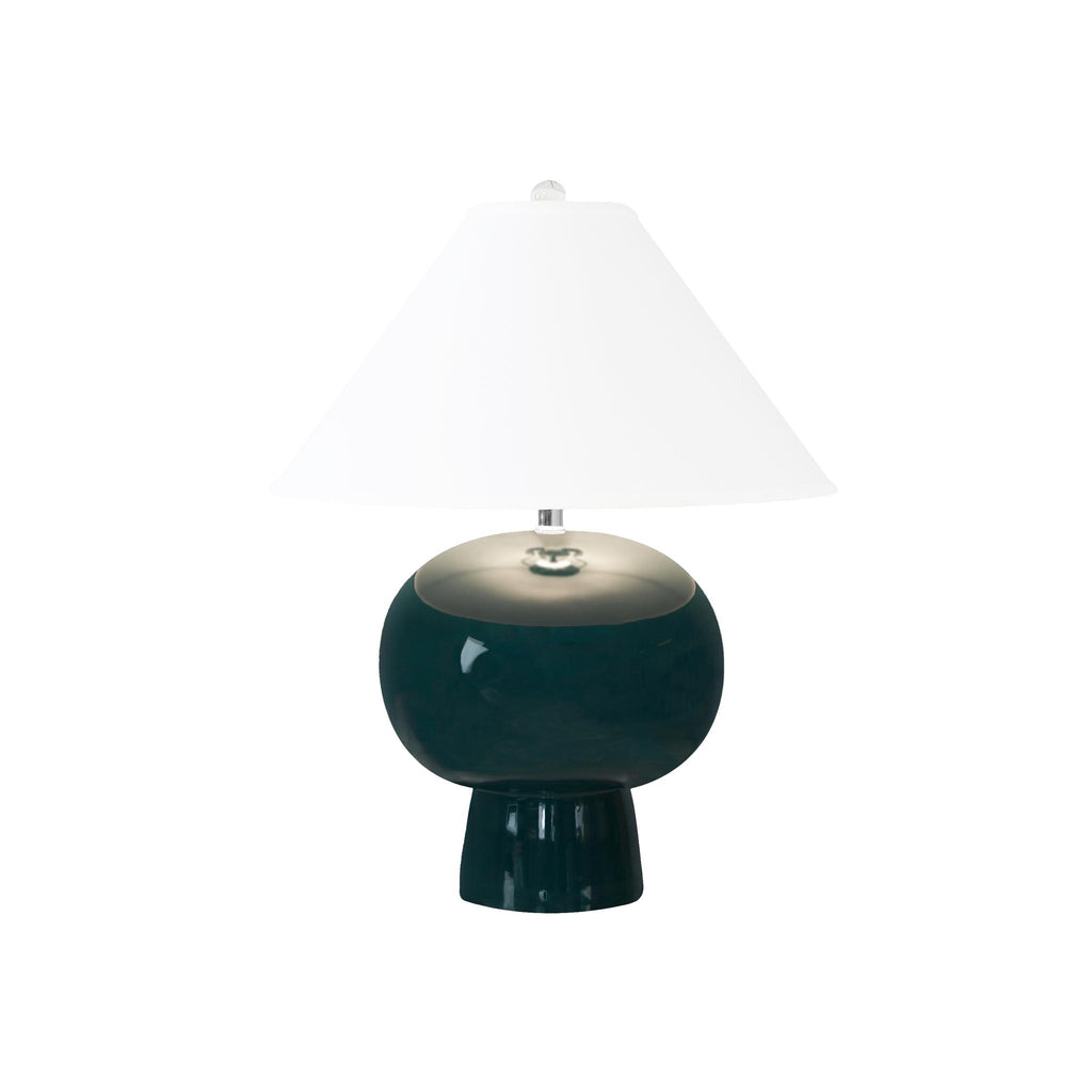 Worlds Away BULB SHAPE CERAMIC TABLE LAMP WITH WHITE LINEN COOLIE SHADE IN TEAL GREEN