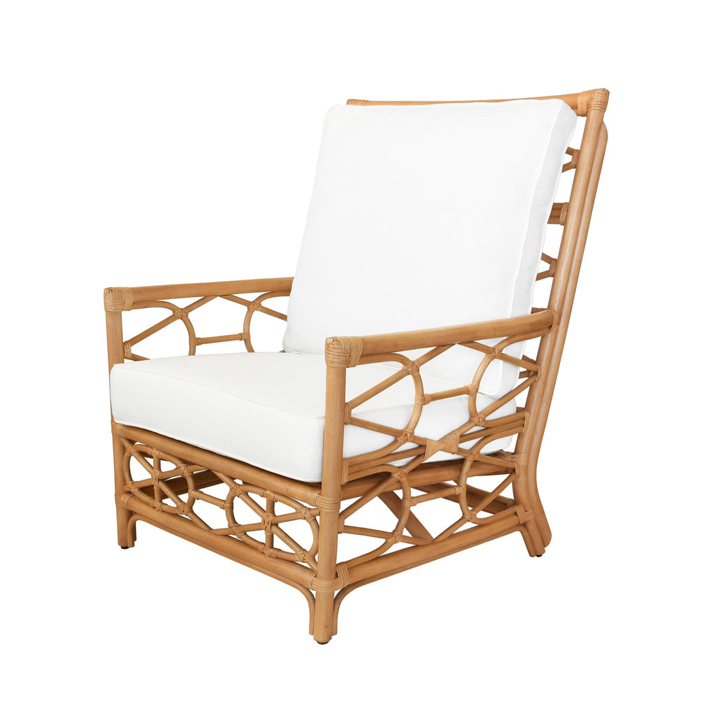 Worlds Away RATTAN CLUB CHAIR WITH IVORY LINEN CUSHION