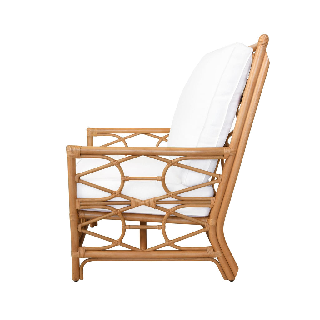 Worlds Away RATTAN CLUB CHAIR WITH IVORY LINEN CUSHION