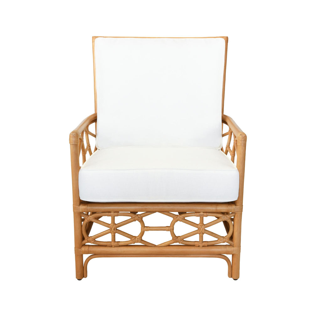 Worlds Away RATTAN CLUB CHAIR WITH IVORY LINEN CUSHION