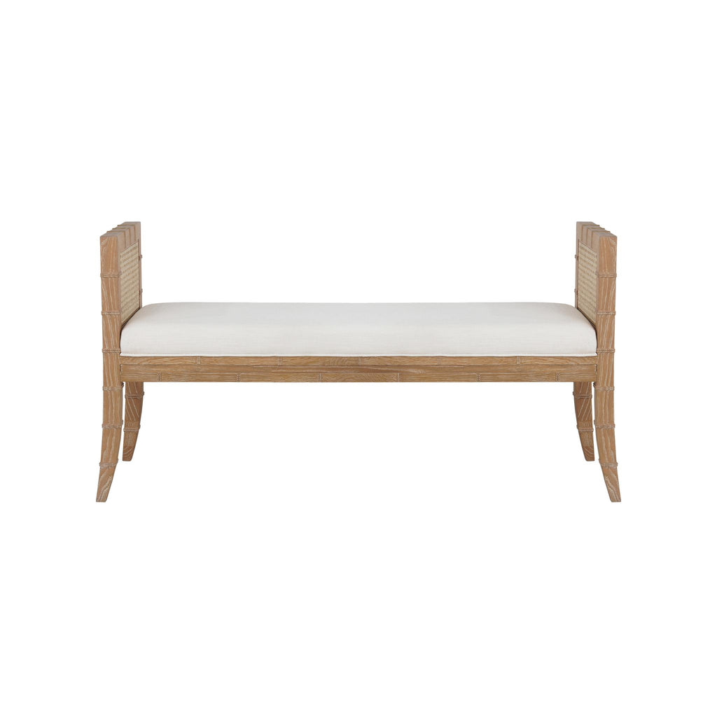 Worlds Away SQUARE EDGE BAMBOO DETAIL BENCH WITH CANE SIDES IN CERUSED OAK