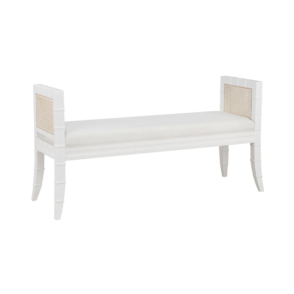 Worlds Away SQUARE EDGE BAMBOO DETAIL BENCH WITH CANE SIDES IN MATTE WHITE LACQUER