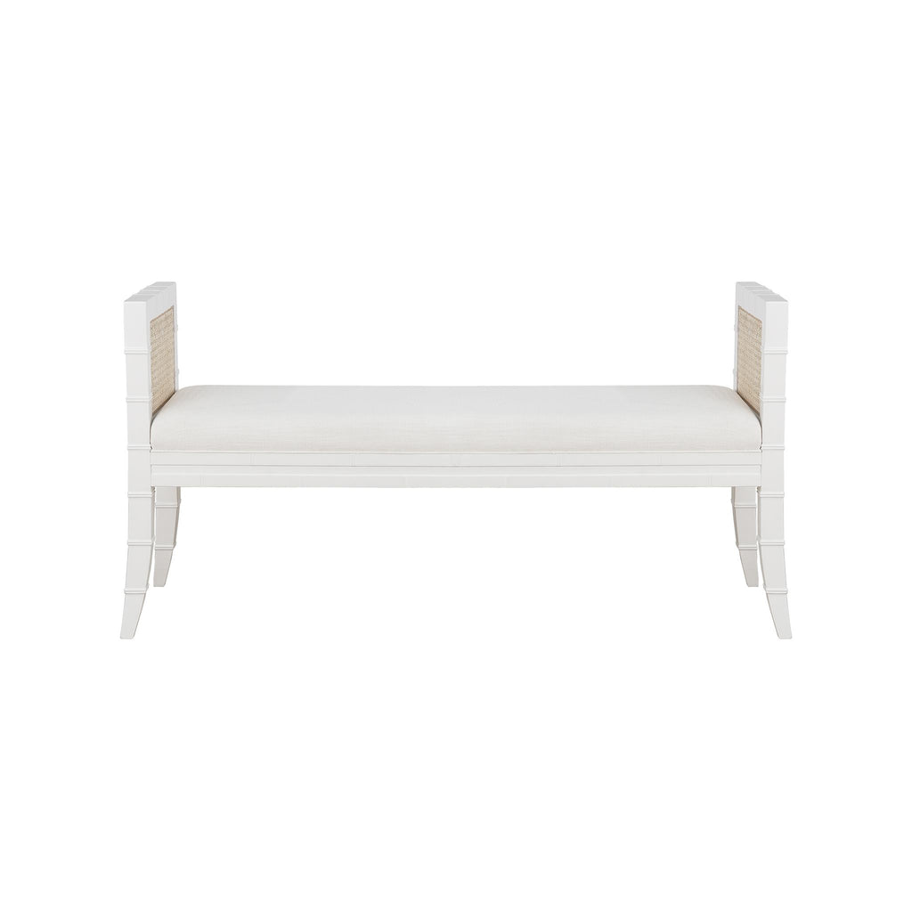 Worlds Away SQUARE EDGE BAMBOO DETAIL BENCH WITH CANE SIDES IN MATTE WHITE LACQUER