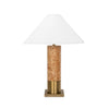 Worlds Away Brushed Brass Base Table Lamp With White Linen Coolie Shade In Burl Wood