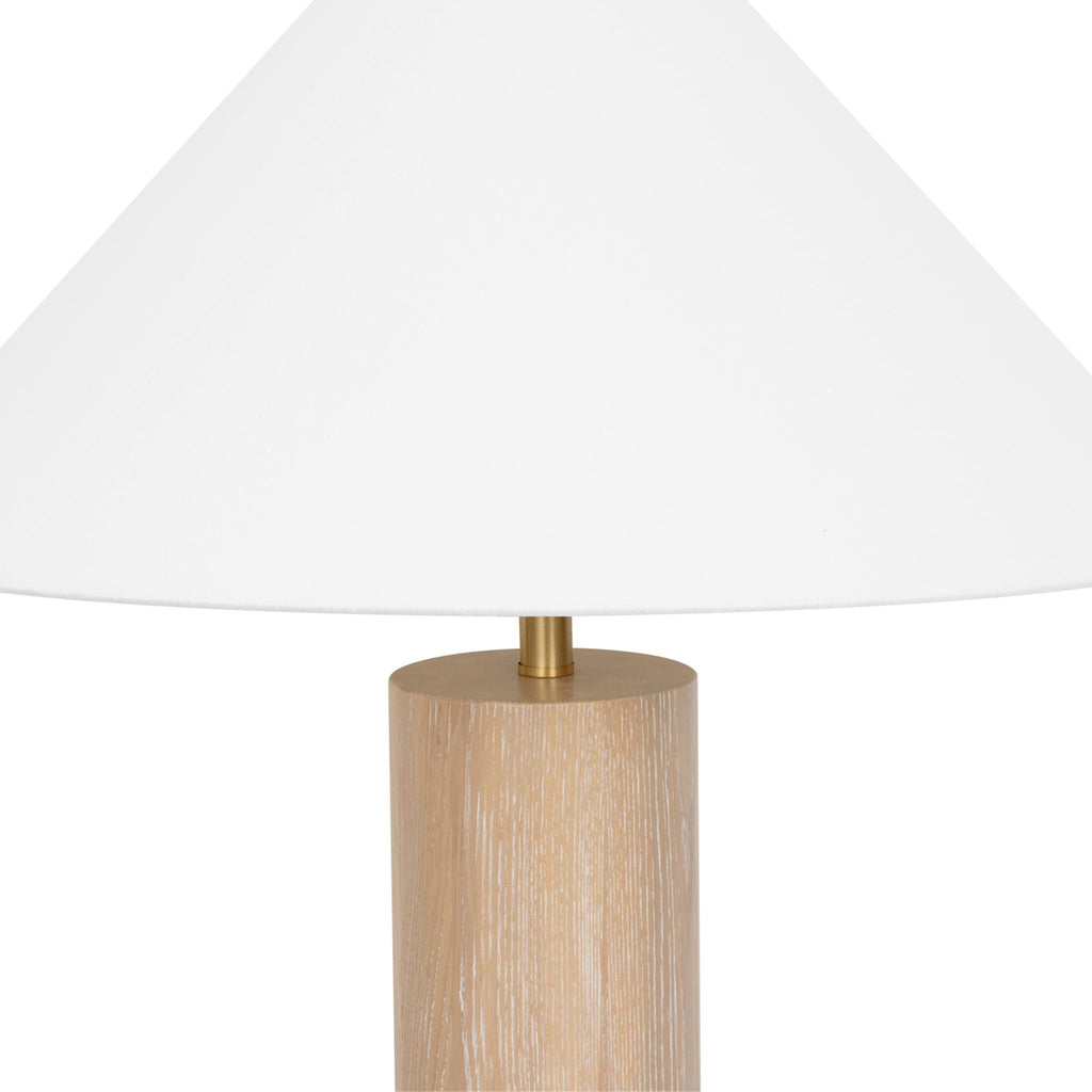 Worlds Away BRUSHED BRASS BASE TABLE LAMP WITH WHITE LINEN COOLIE SHADE IN CERUSED OAK_x000D_