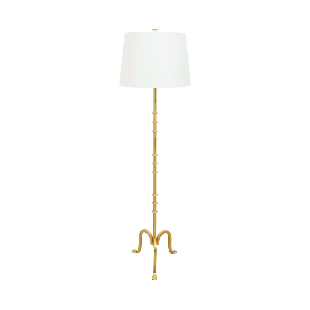 Worlds Away THREE LEG IRON FLOOR LAMP WITH RING DETAIL IN GOLD LEAF