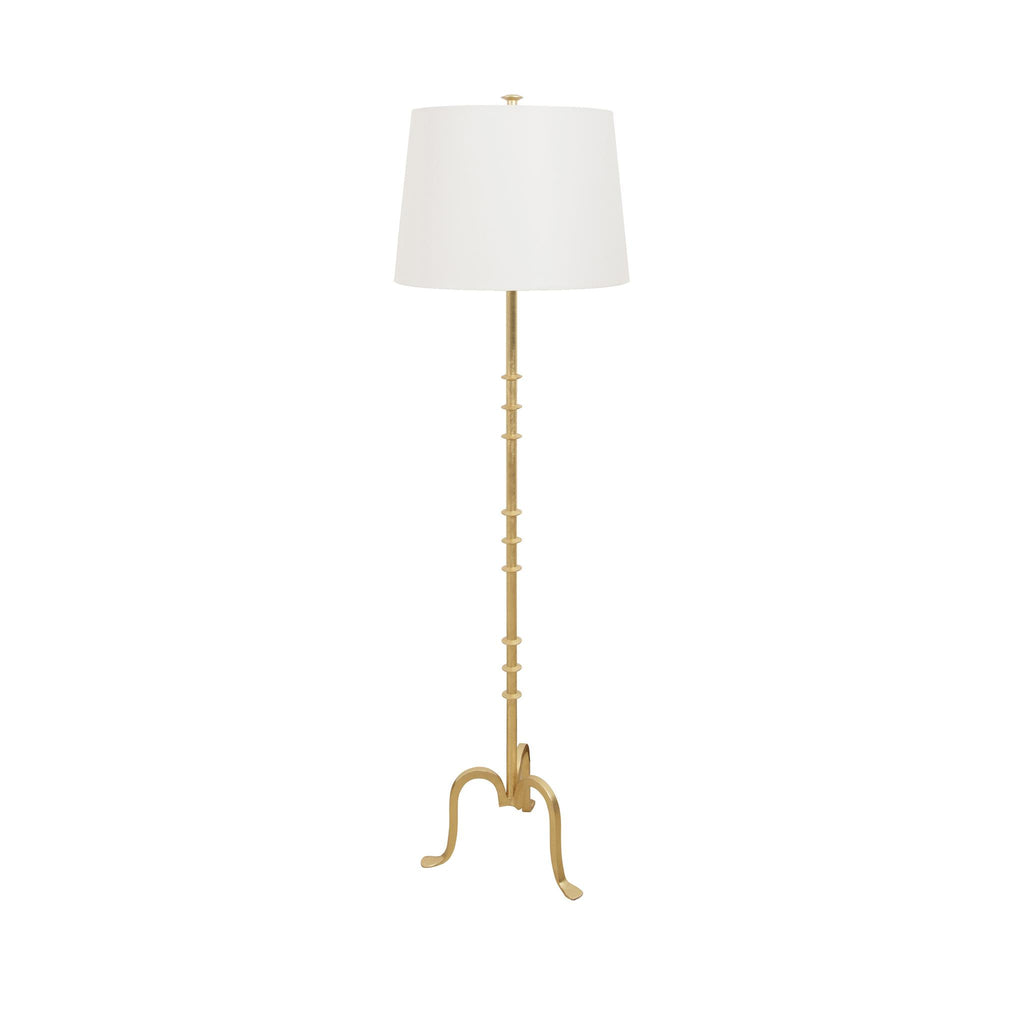 Worlds Away THREE LEG IRON FLOOR LAMP WITH RING DETAIL IN GOLD LEAF