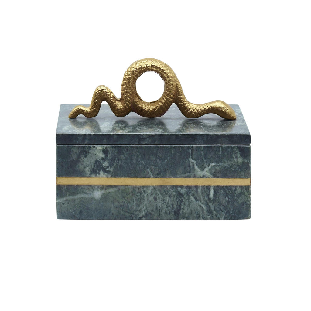 Worlds Away GREEN MARBLE BOX WITH BRUSHED BRASS DETAIL AND BRASS SNAKE HANDLE