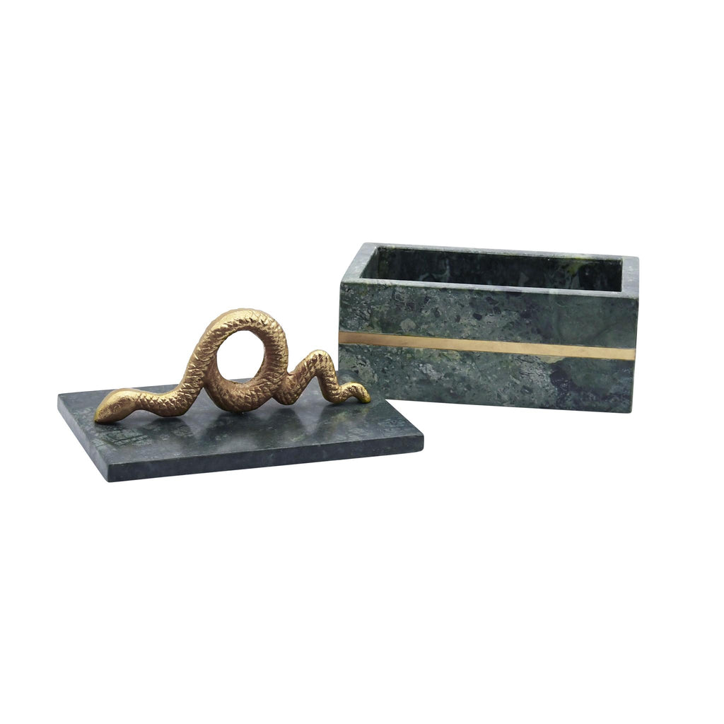 Worlds Away GREEN MARBLE BOX WITH BRUSHED BRASS DETAIL AND BRASS SNAKE HANDLE