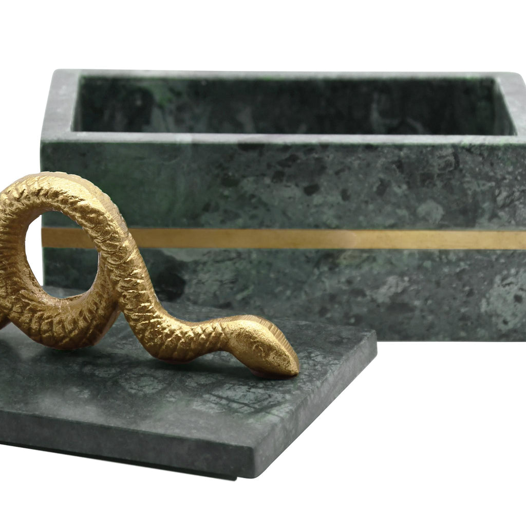 Worlds Away GREEN MARBLE BOX WITH BRUSHED BRASS DETAIL AND BRASS SNAKE HANDLE