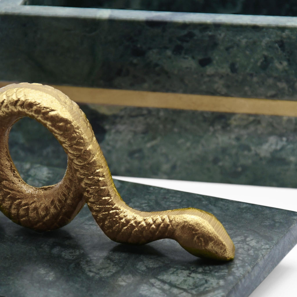 Worlds Away GREEN MARBLE BOX WITH BRUSHED BRASS DETAIL AND BRASS SNAKE HANDLE