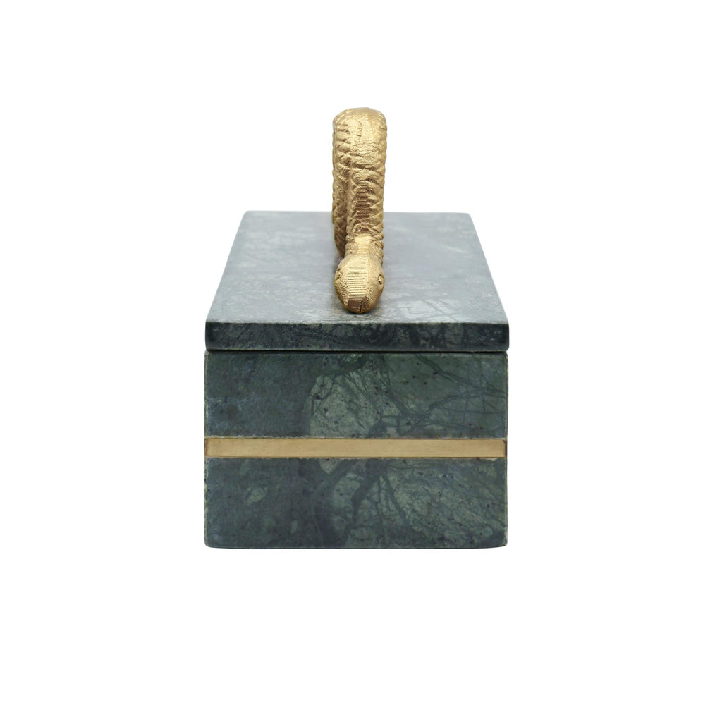 Worlds Away GREEN MARBLE BOX WITH BRUSHED BRASS DETAIL AND BRASS SNAKE HANDLE