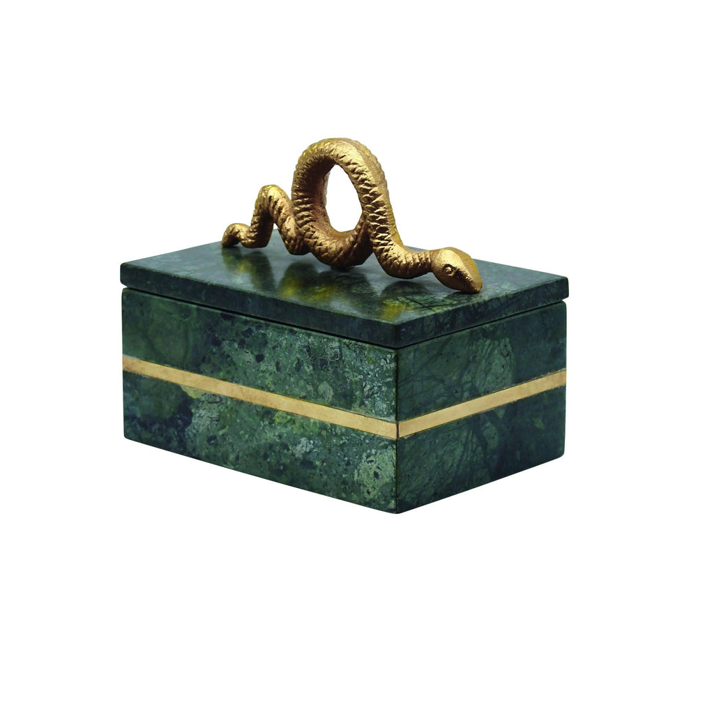 Worlds Away GREEN MARBLE BOX WITH BRUSHED BRASS DETAIL AND BRASS SNAKE HANDLE