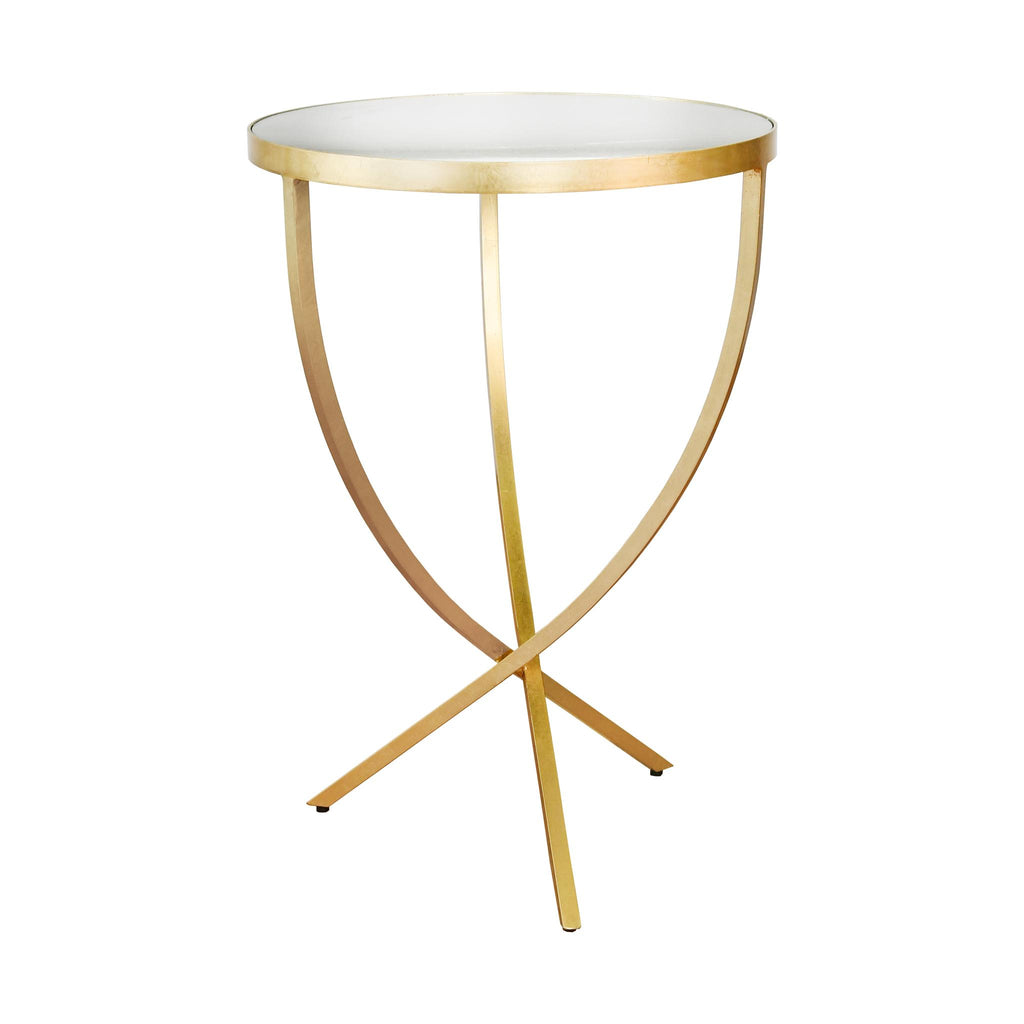 Worlds Away ROUND CROSS LEG SIDE TABLE WITH MIRROR TOP IN GOLD LEAF