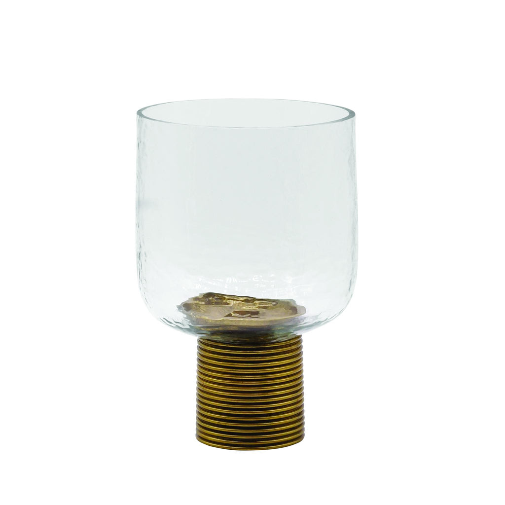 Worlds Away SMALL CLEAR GLASS CANDLE VOTIVE WITH RIBBED BRASS BASE