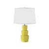 Worlds Away Three Tier Ceramic Table Lamp With White Linen Shade In Citron