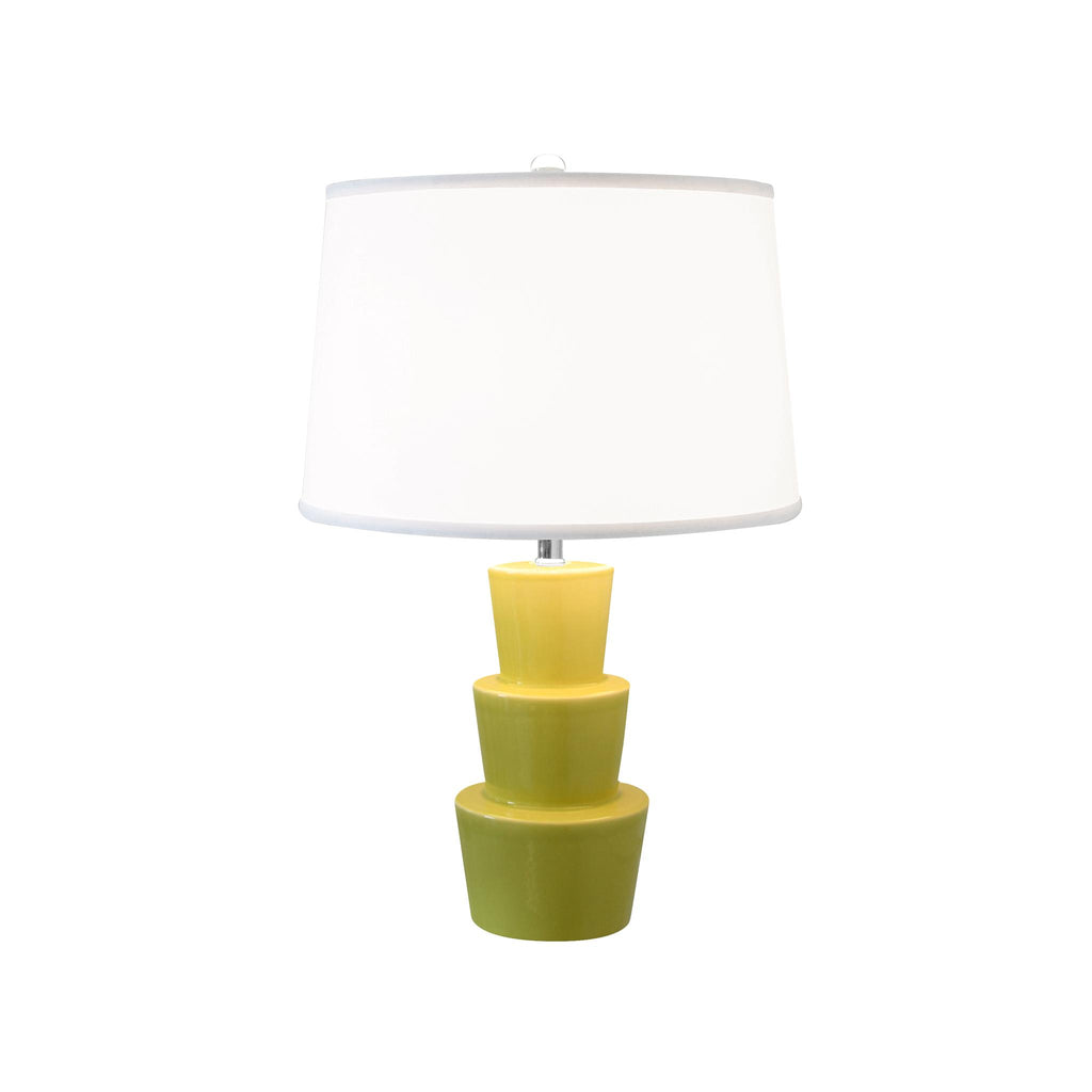 Worlds Away THREE TIER CERAMIC TABLE LAMP WITH WHITE LINEN SHADE IN CITRON