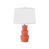 Worlds Away Three Tier Ceramic Table Lamp With White Linen Shade In Coral