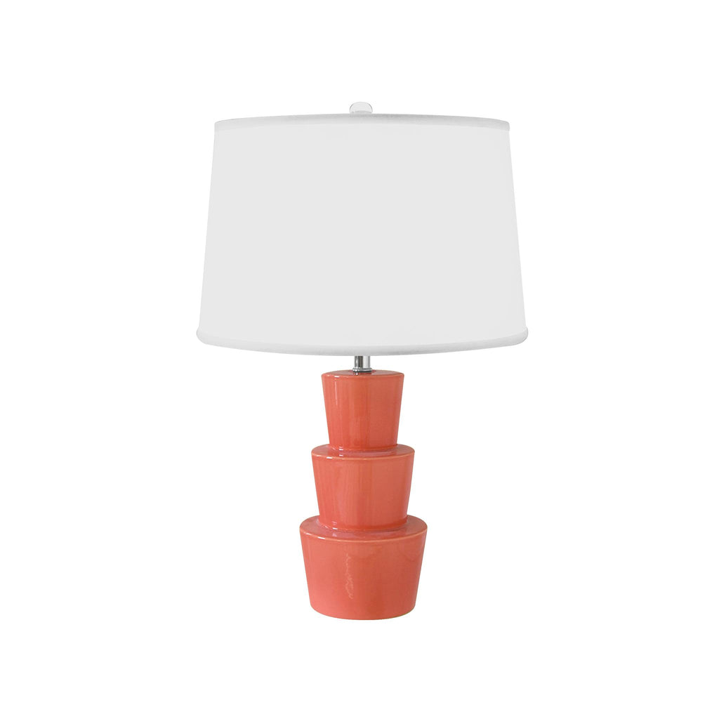 Worlds Away THREE TIER CERAMIC TABLE LAMP WITH WHITE LINEN SHADE IN CORAL