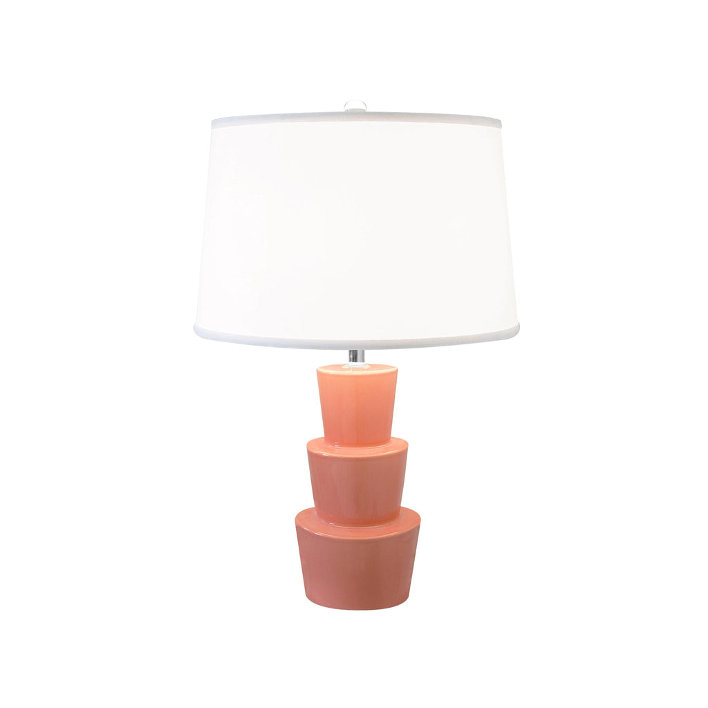 Worlds Away THREE TIER CERAMIC TABLE LAMP WITH WHITE LINEN SHADE IN CORAL