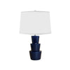 Worlds Away Three Tier Ceramic Table Lamp With White Linen Shade In Navy