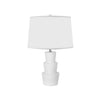 Worlds Away Three Tier Ceramic Table Lamp With White Linen Shade In White