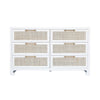 Worlds Away Six Drawer Cane Front Chest With Brass Hardware In Matte White Lacquer Finish