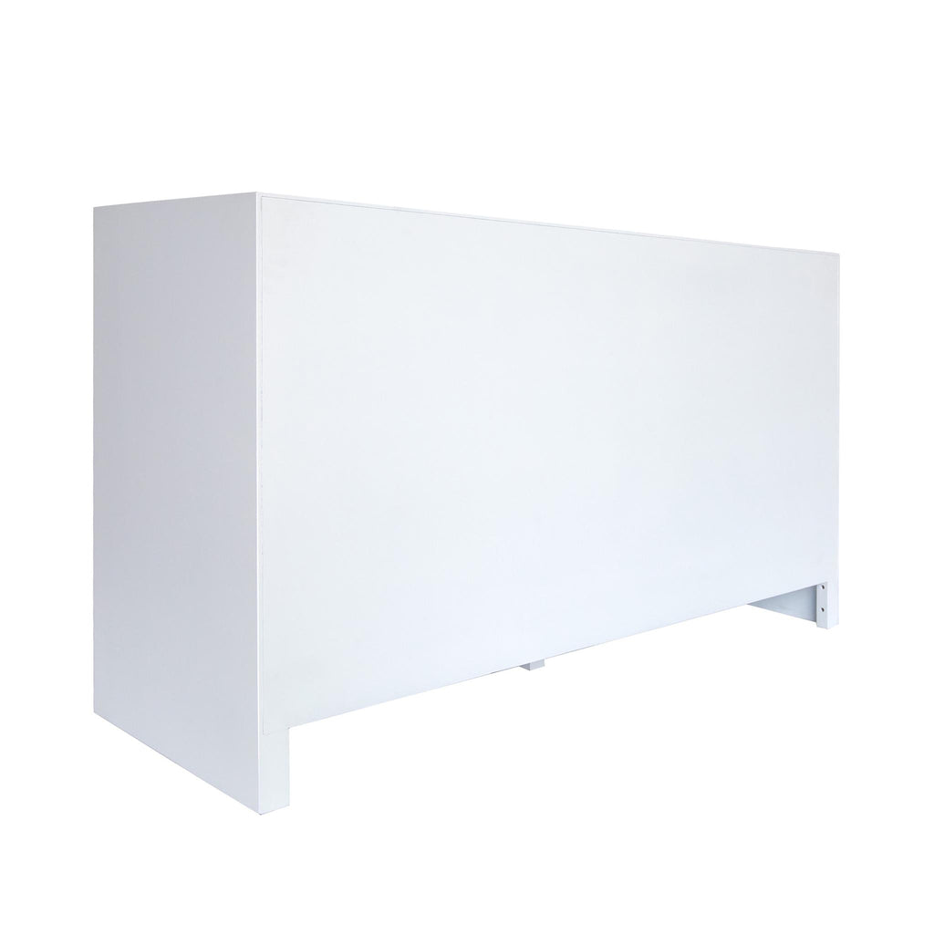 Worlds Away SIX DRAWER CANE FRONT CHEST WITH BRASS HARDWARE IN MATTE WHITE LACQUER FINISH