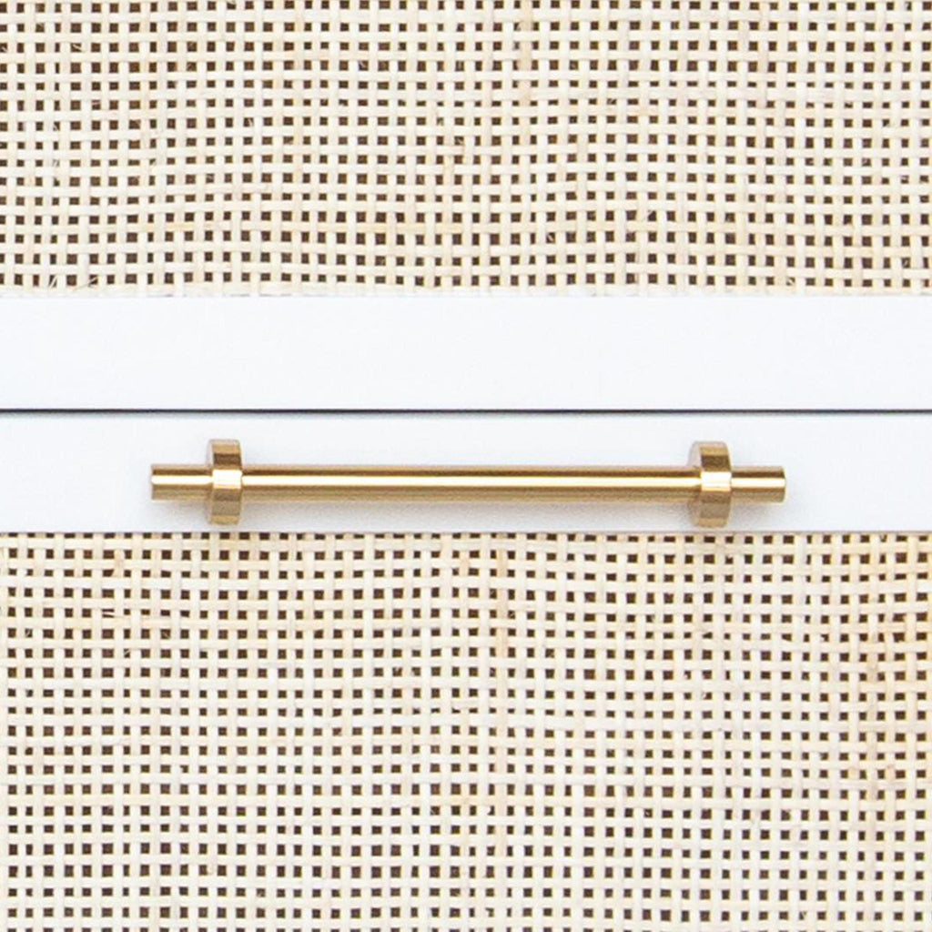 Worlds Away SIX DRAWER CANE FRONT CHEST WITH BRASS HARDWARE IN MATTE WHITE LACQUER FINISH