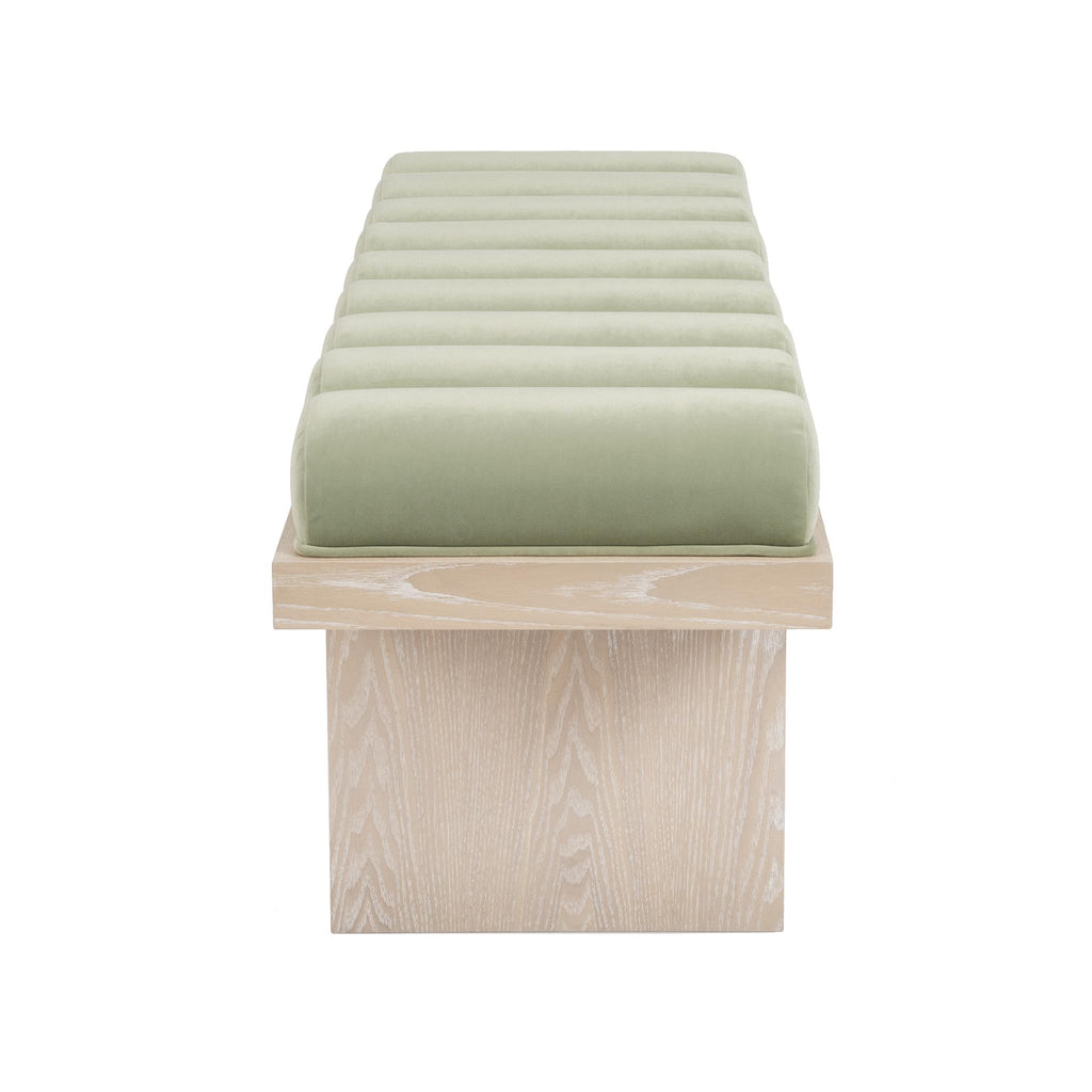 Worlds Away CHANNELED SEAT BENCH WITH CERUSED OAK BASE IN SAGE GREEN VELVET