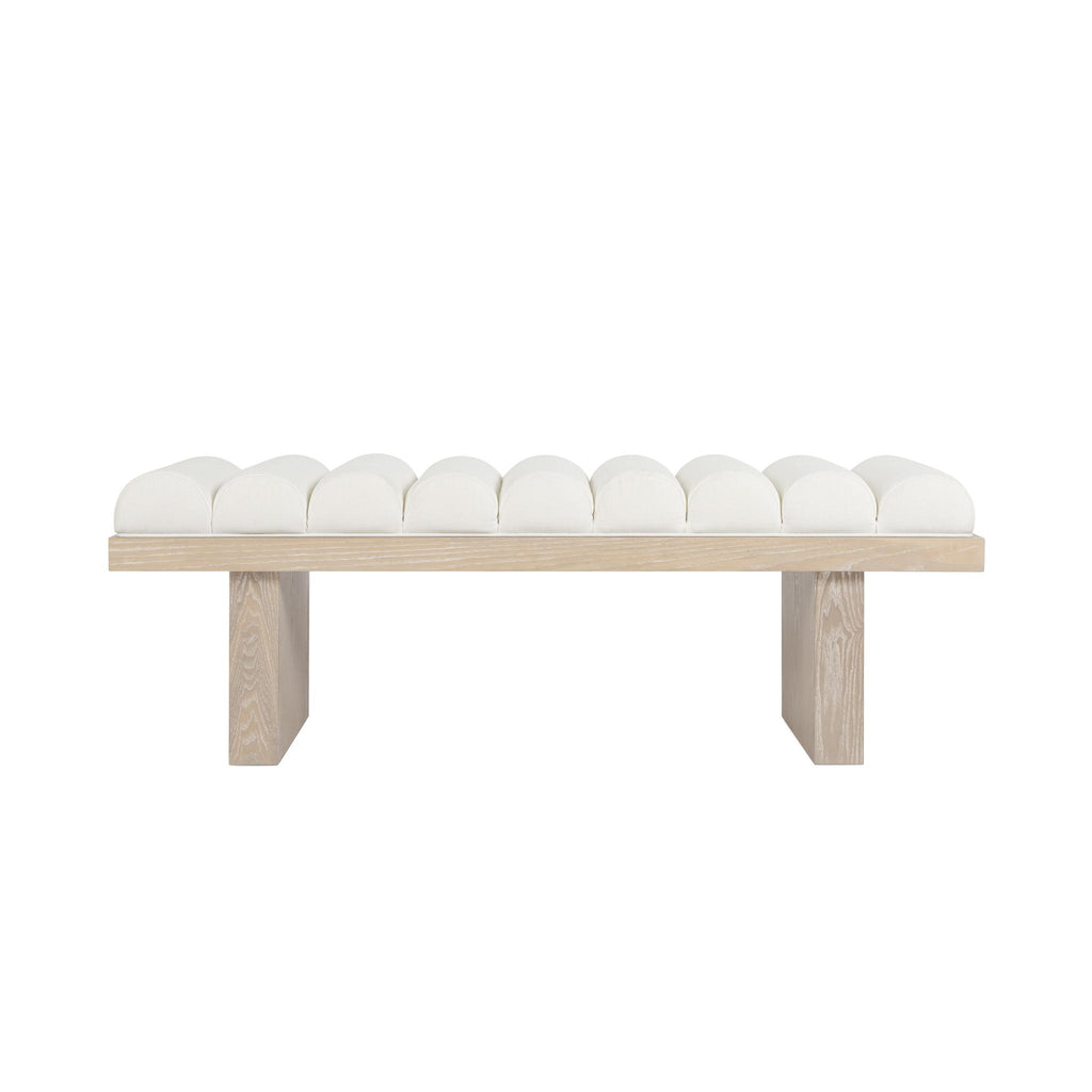 Worlds Away CHANNELED SEAT BENCH WITH CERUSED OAK BASE IN PERFORMANCE WHITE LINEN