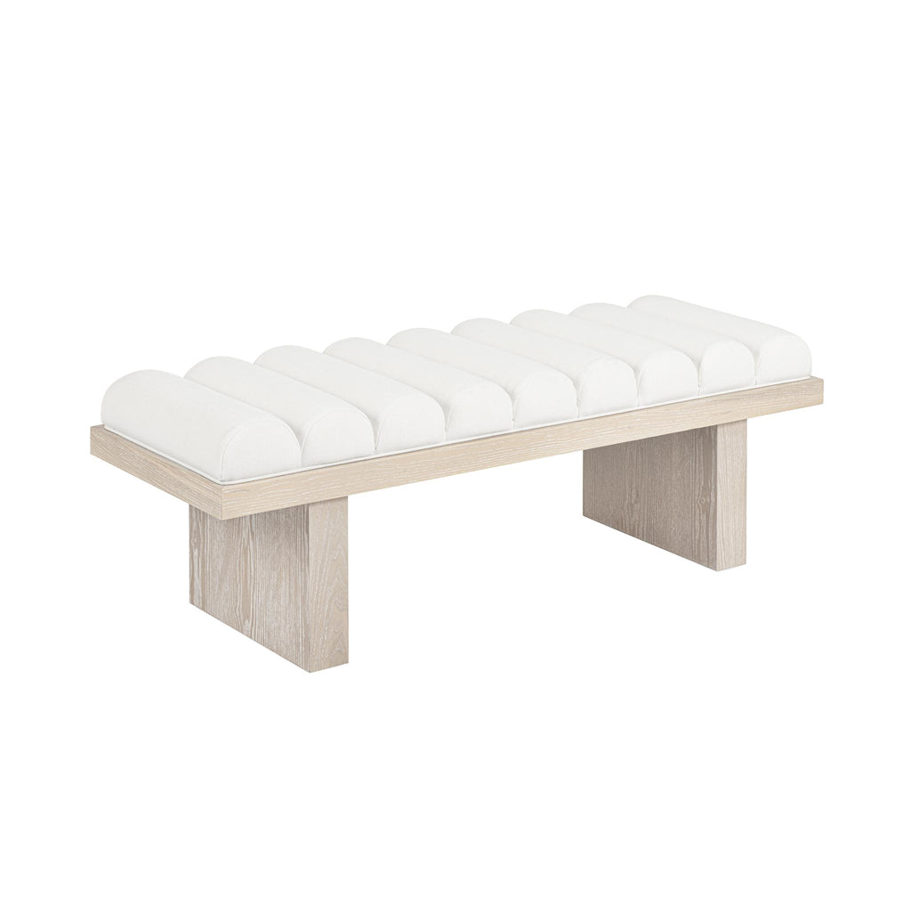 Worlds Away CHANNELED SEAT BENCH WITH CERUSED OAK BASE IN PERFORMANCE WHITE LINEN