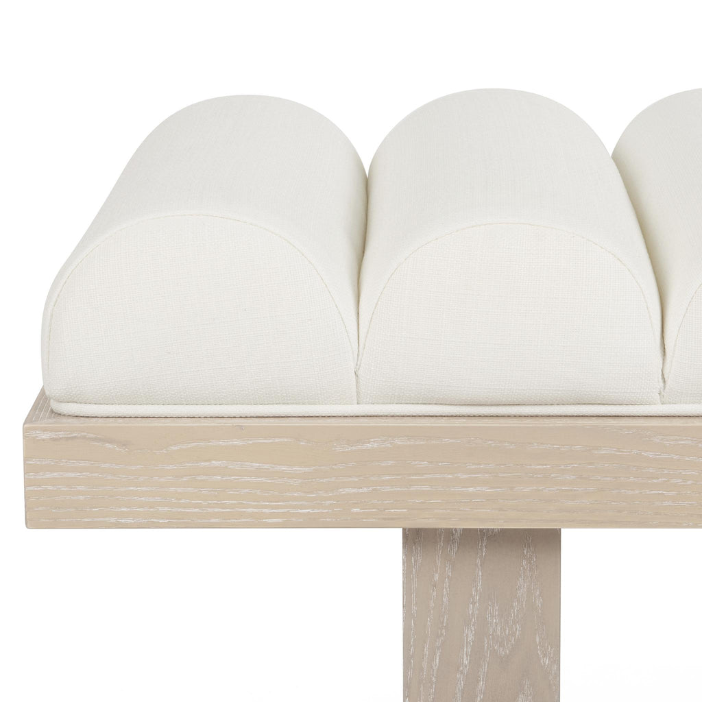 Worlds Away CHANNELED SEAT BENCH WITH CERUSED OAK BASE IN PERFORMANCE WHITE LINEN