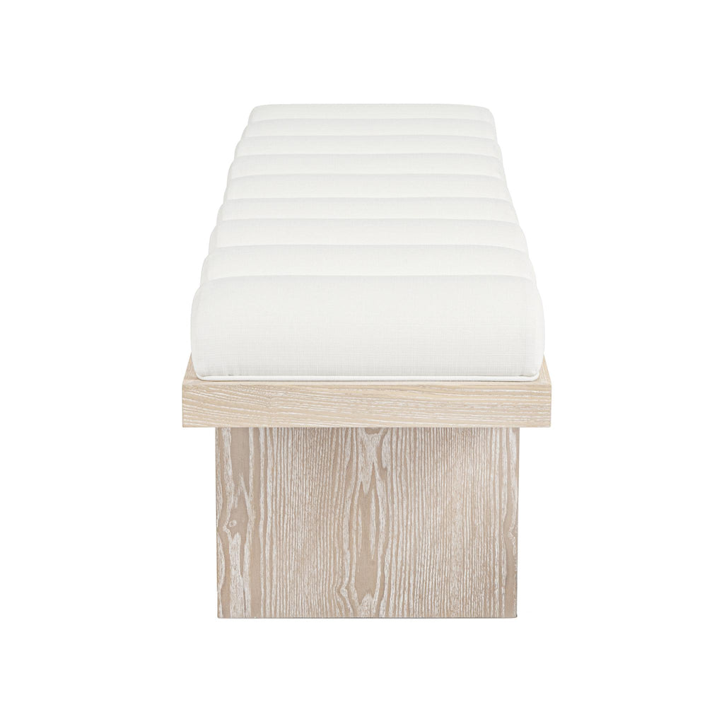 Worlds Away CHANNELED SEAT BENCH WITH CERUSED OAK BASE IN PERFORMANCE WHITE LINEN