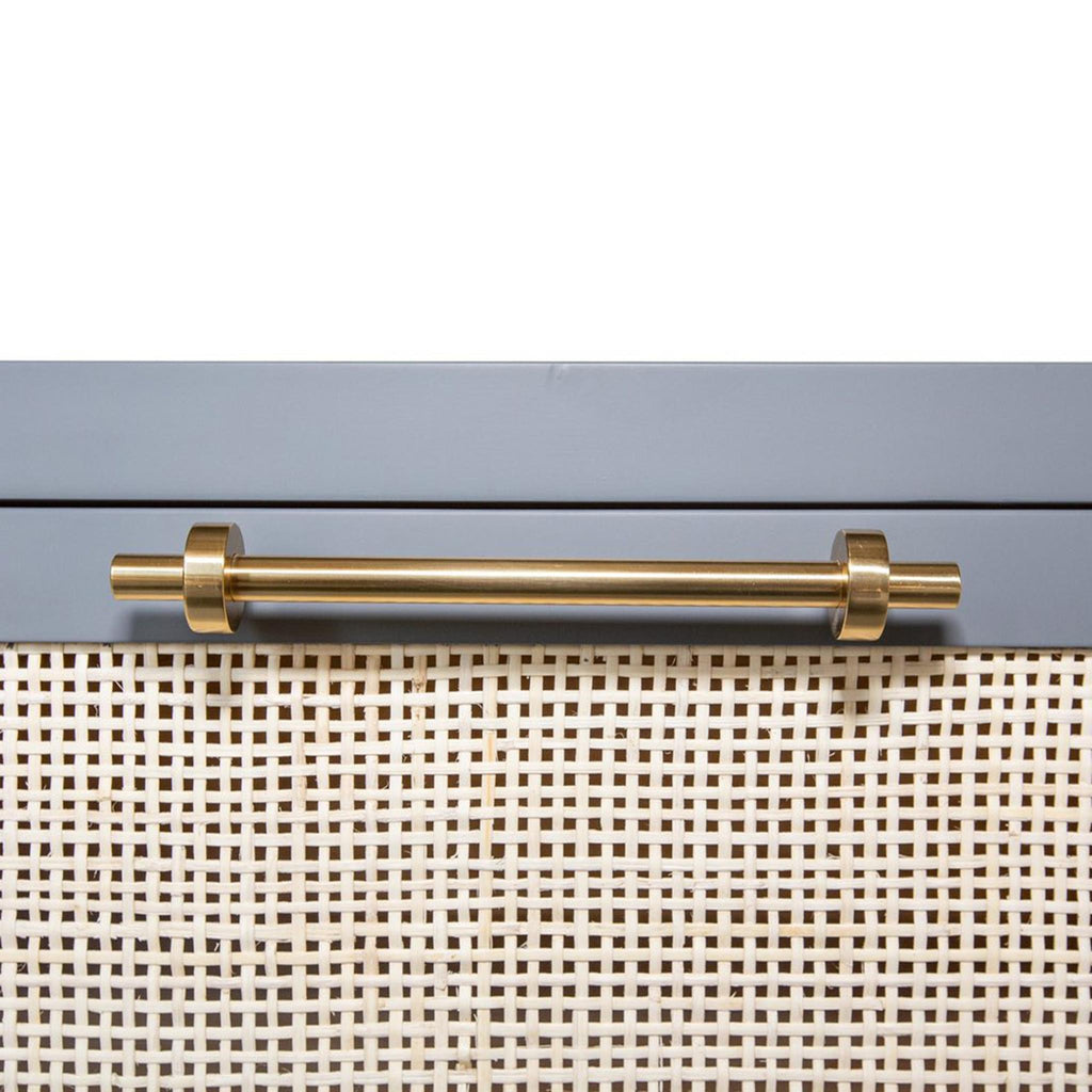 Worlds Away SIX DRAWER CANE FRONT CHEST WITH BRASS HARDWARE IN MATTE GREY LACQUER FINISH