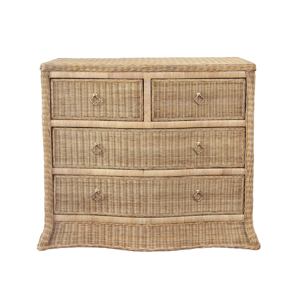 Worlds Away FOUR DRAWER CHEST IN WOVEN RATTAN WITH SATIN BRASS PULLS