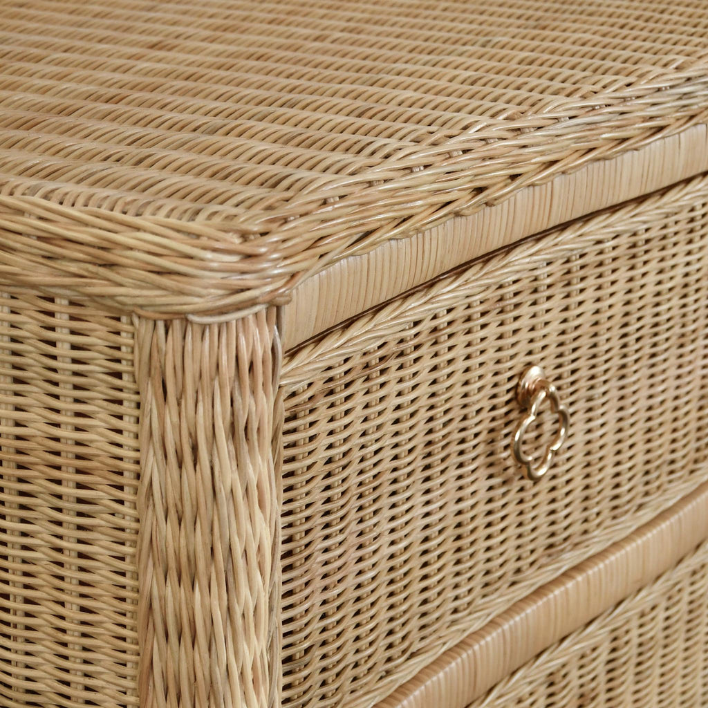 Worlds Away FOUR DRAWER CHEST IN WOVEN RATTAN WITH SATIN BRASS PULLS