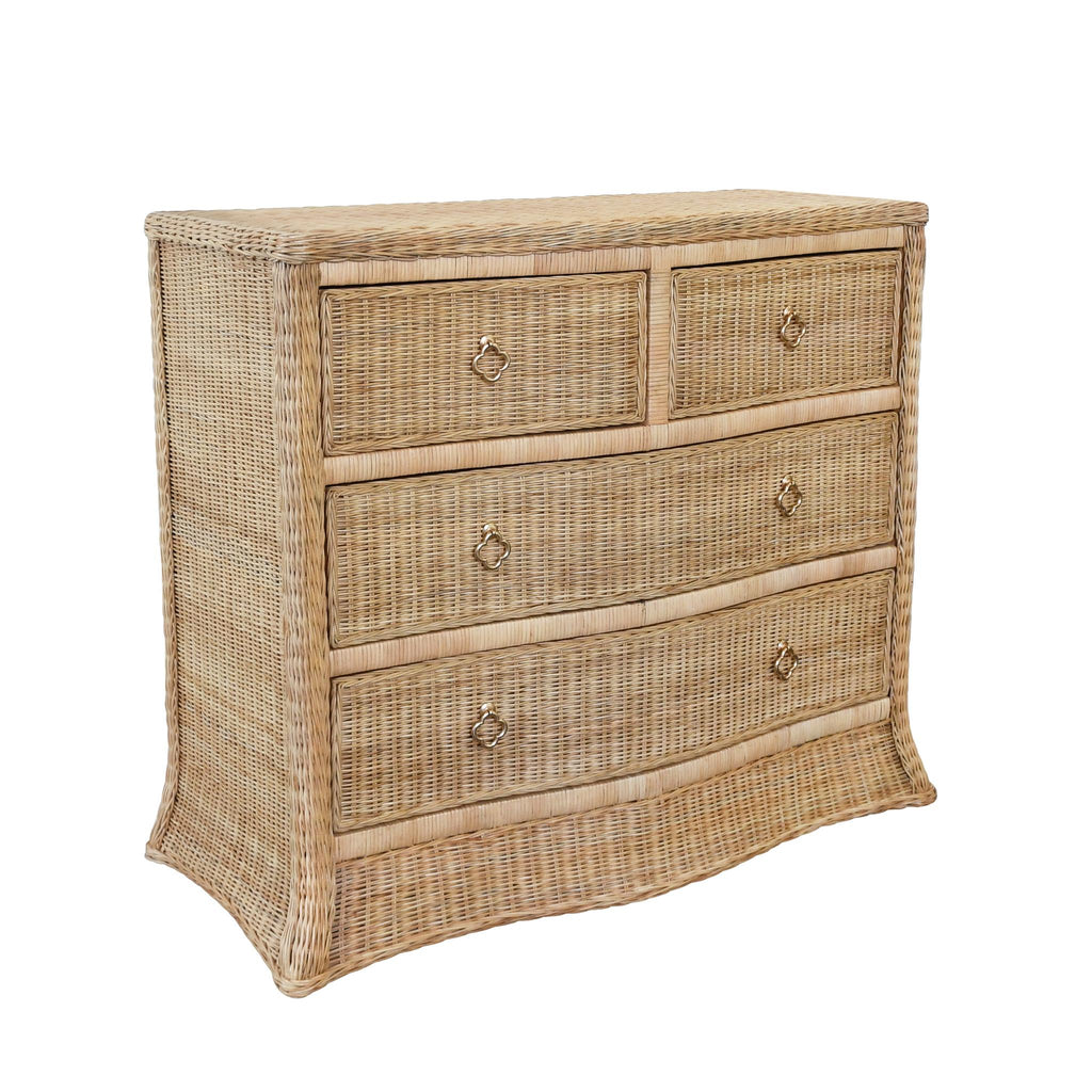 Worlds Away FOUR DRAWER CHEST IN WOVEN RATTAN WITH SATIN BRASS PULLS