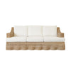 Worlds Away Lawson Style Sofa In Natural Rattan With Scalloped Skirt And Ivory Linen Cushions