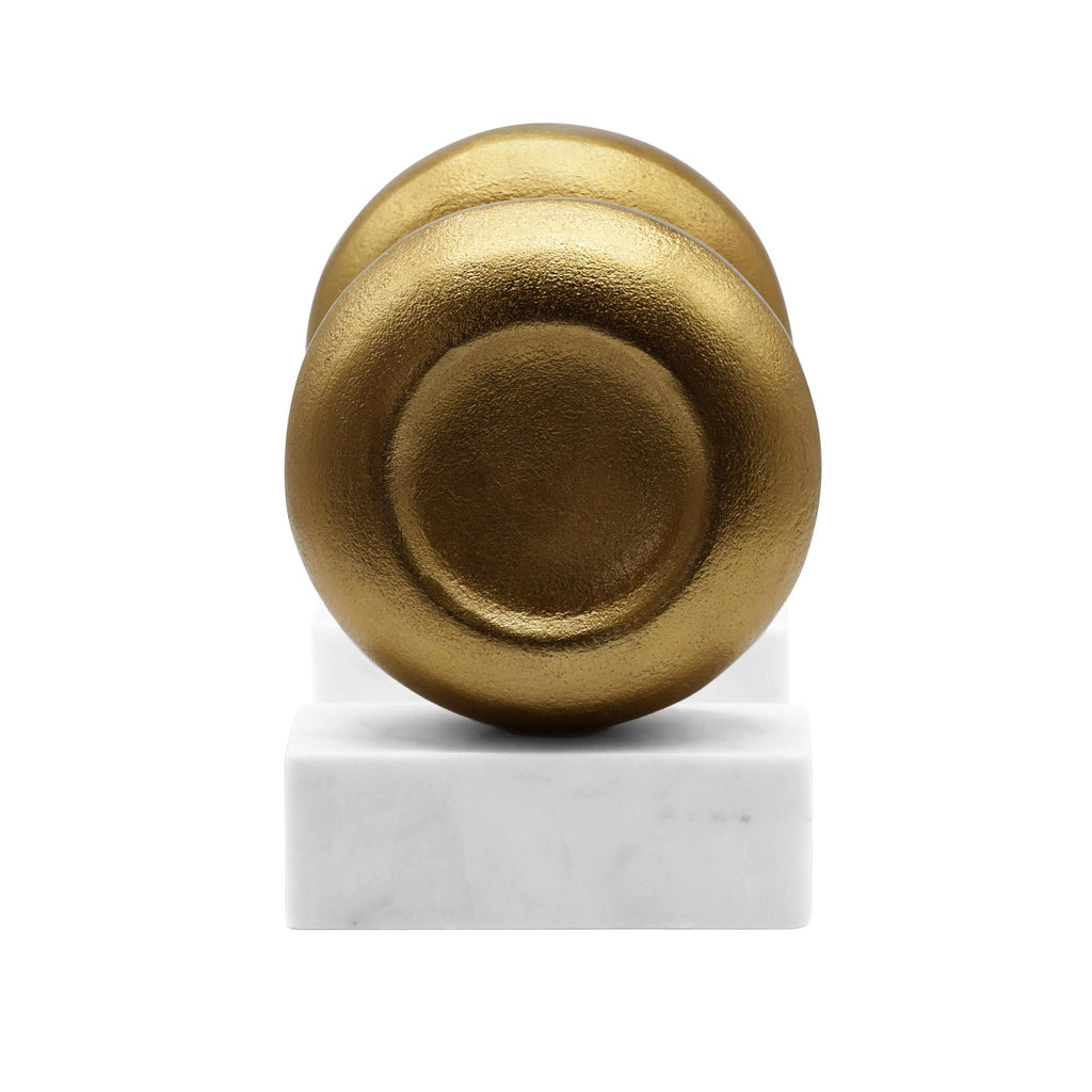 Worlds Away DISK SHAPED TEXTURED BRASS METAL BOOKEND WITH SQUARE WHITE MARBLE BASE