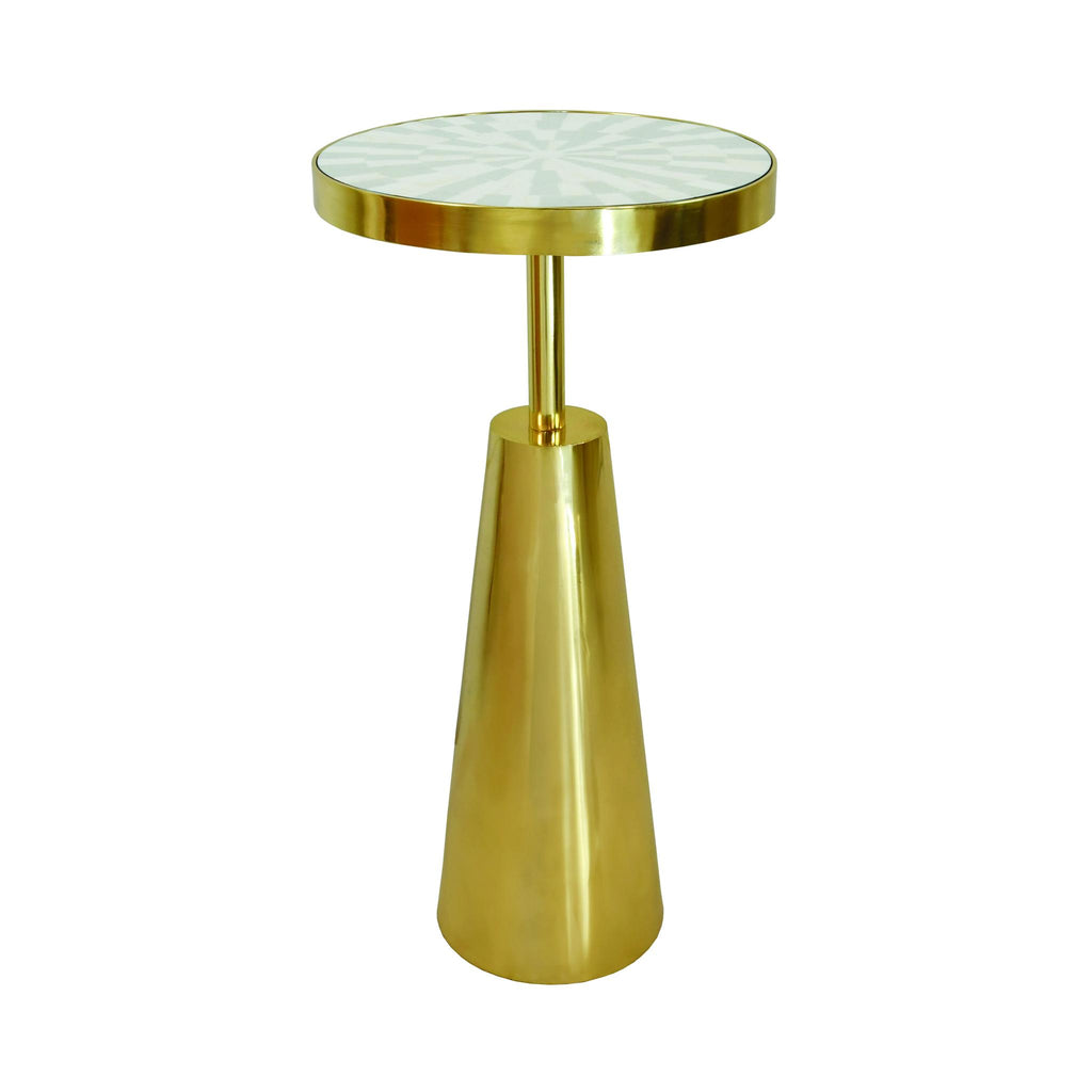 Worlds Away TAPERED BRASS SIDE TABLE WITH ROUND INLAID RADIAL NATURAL BONE AND RESIN TOP