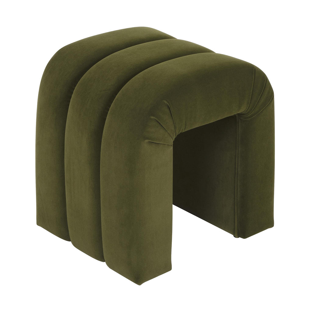 Worlds Away HORIZONTAL CHANNELED STOOL IN OLIVE GREEN VELVET