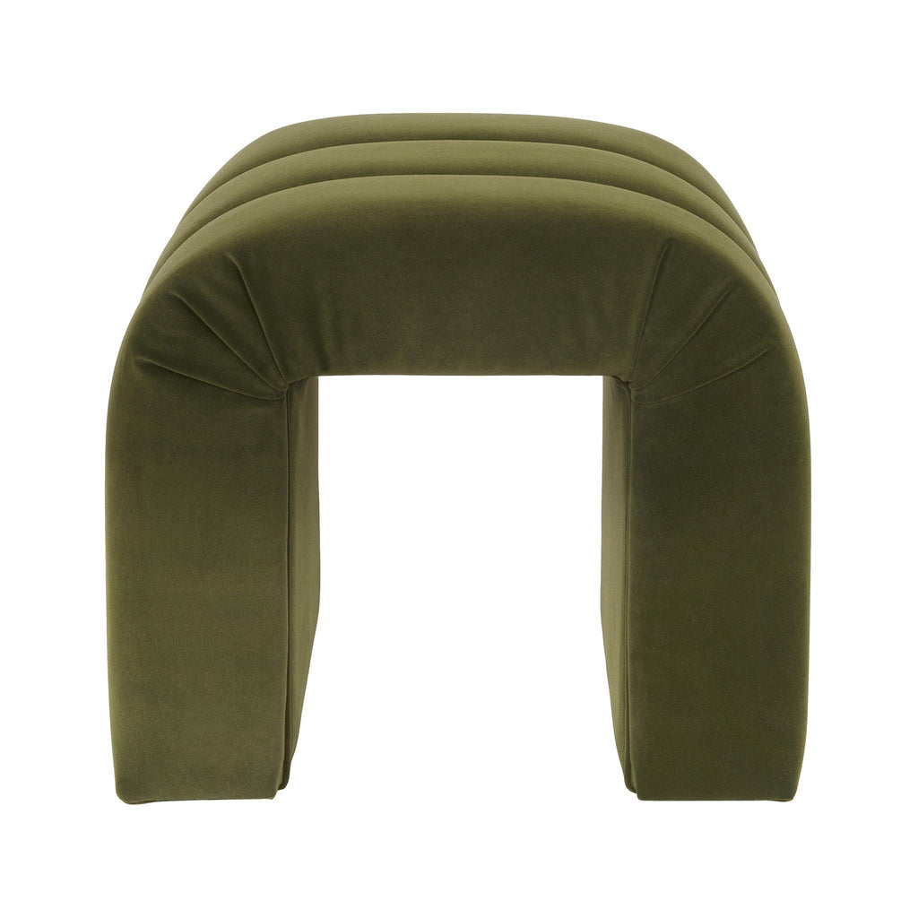 Worlds Away HORIZONTAL CHANNELED STOOL IN OLIVE GREEN VELVET