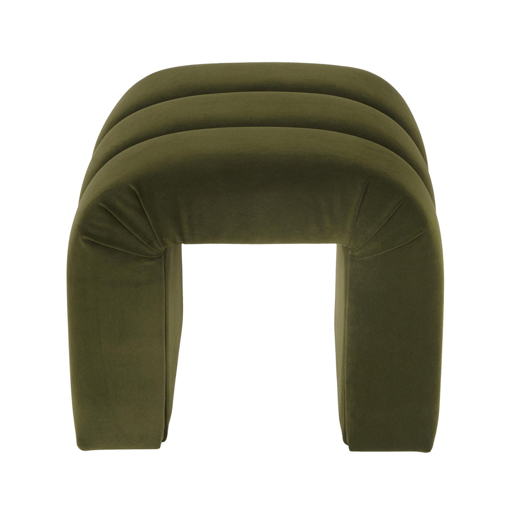 Worlds Away HORIZONTAL CHANNELED STOOL IN OLIVE GREEN VELVET