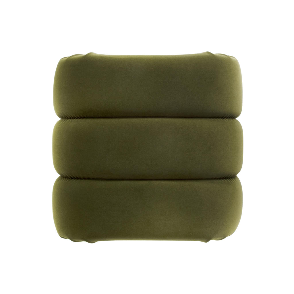 Worlds Away HORIZONTAL CHANNELED STOOL IN OLIVE GREEN VELVET