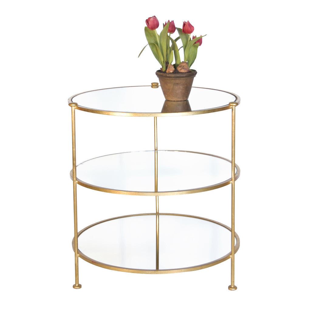 Worlds Away 3-TIER GOLD LF TABLE W MIR SHELVES