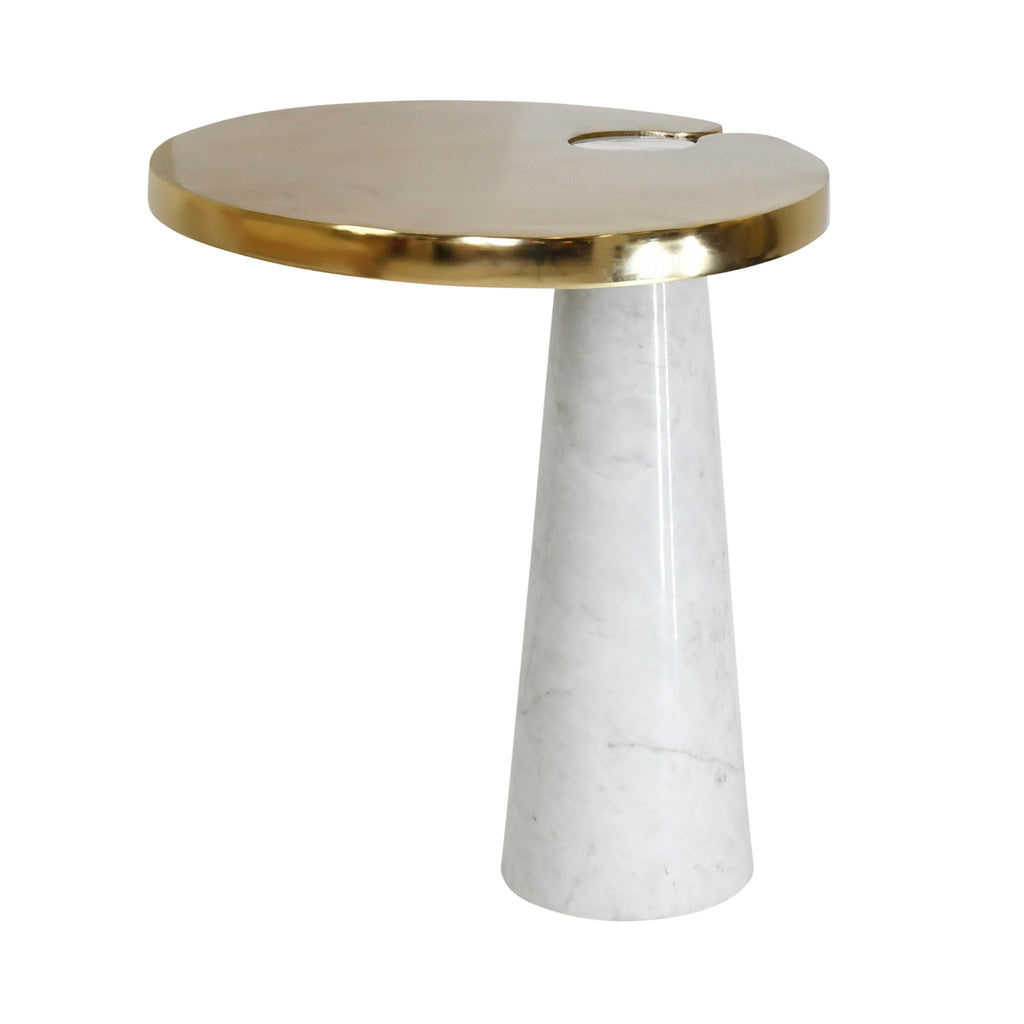 Worlds Away OVAL SIDE TABLE WITH BRASS TOP AND WHITE MARBLE PEDESTAL BASE_x000D__x000D__x000D__x000D__x000D__x000D__x000D_