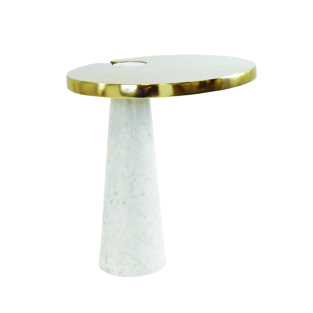 Worlds Away OVAL SIDE TABLE WITH BRASS TOP AND WHITE MARBLE PEDESTAL BASE_x000D__x000D__x000D__x000D__x000D__x000D__x000D_