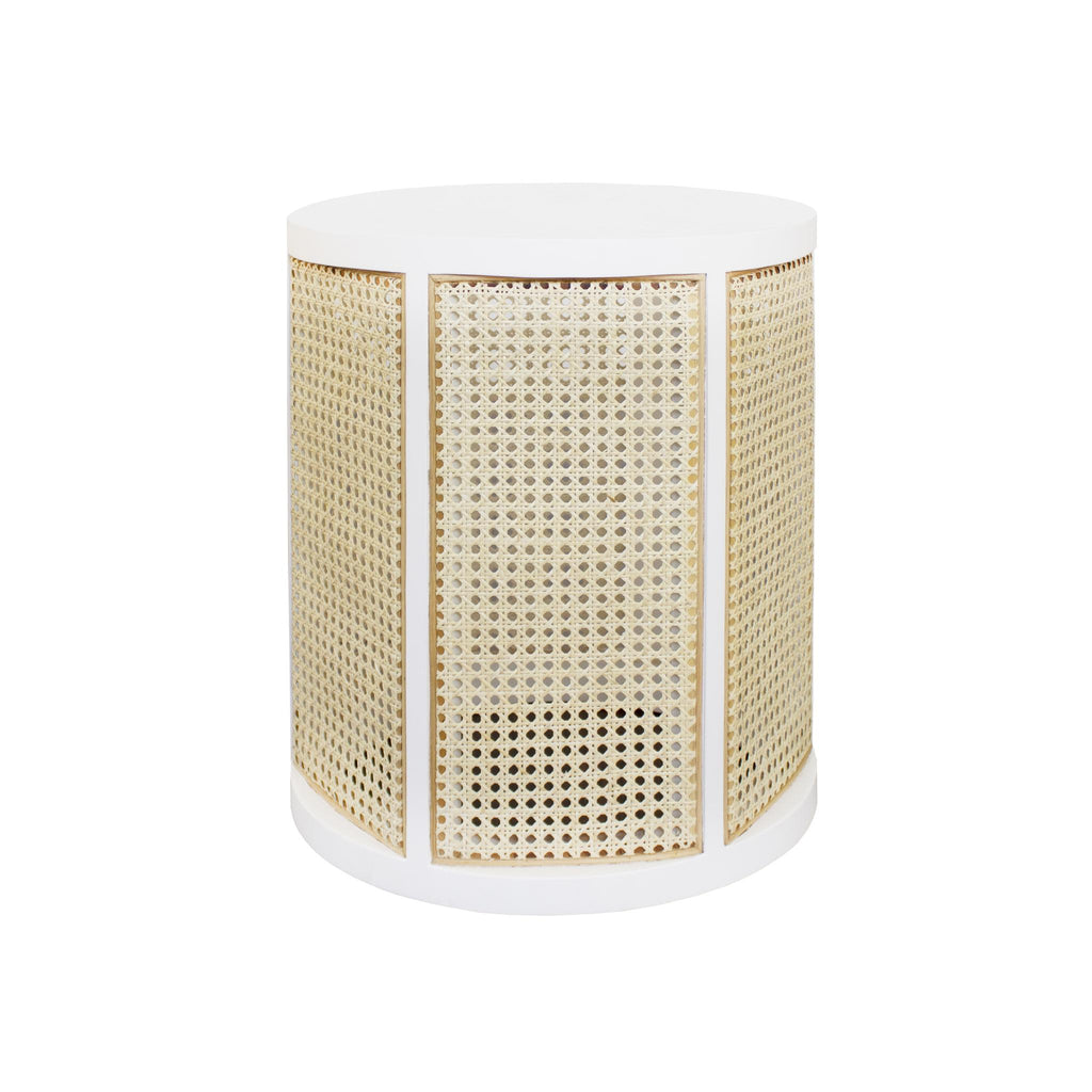 Worlds Away CANE SIDE TABLE WITH MATTE WHITE LACQUER WOOD FRAME_x000D_