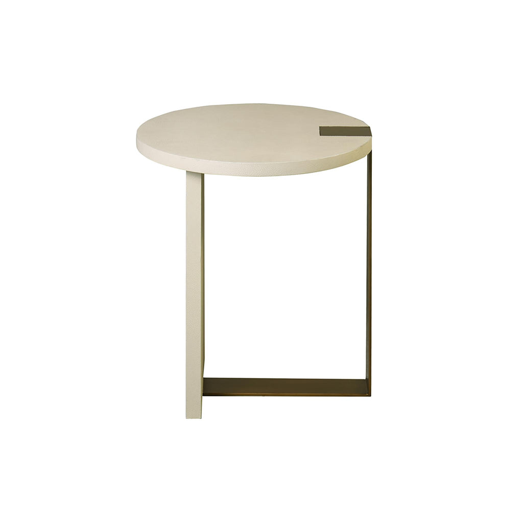 Worlds Away ROUND SIDE TABLE IN ANT BRASS & CREAM FAUX SHAGREEN